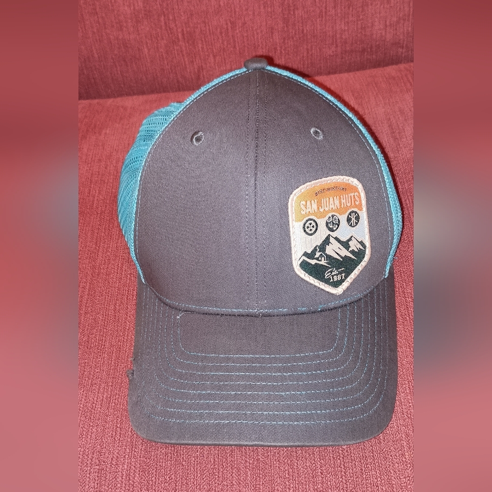 San Jan Huts distressed gray Teal Trucker Hat